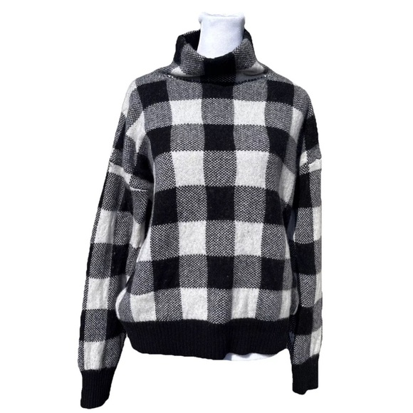 Lauren Ralph Lauren Sweater Womens Medium Black White Buffalo Plaid Soft - Picture 1 of 15